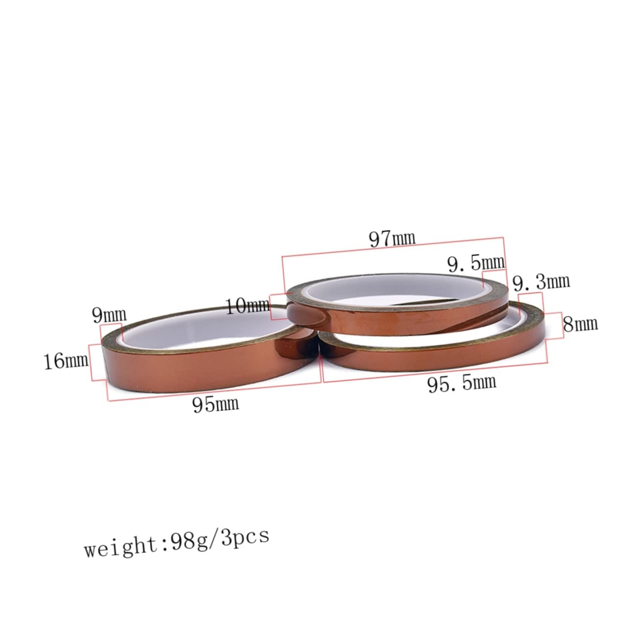 MUCKLILY Guitar Shielding Tape 3 Pcs Conductive Adhesive Shielding Tape for Frets 8/10/16mm