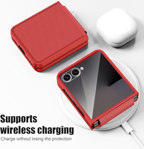 Image of Kapa Textured Grip Hinge Protection Back Cover for Samsung Galaxy Z Flip7 / Z Flip 7 | with [Inbuilt Glass] Full Body Shockproof Hard Back Case (Red)