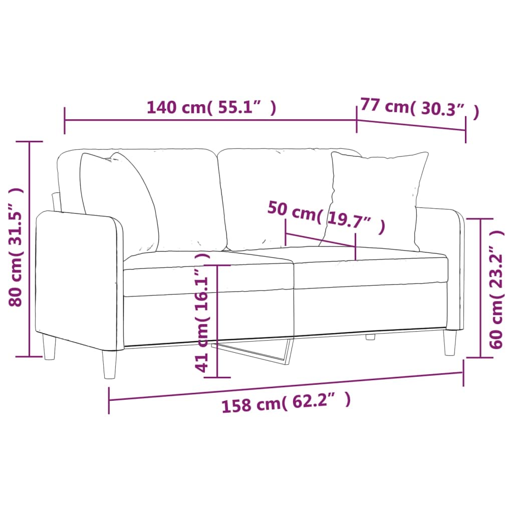 vidaXL Sofá de 2 plazas con Cojines Tela Gris Oscuro 140 cm