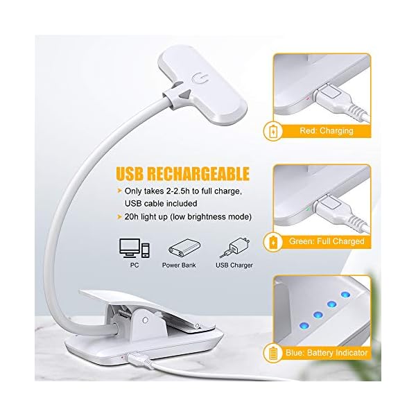 Cocoda Leselampe Buch Klemme, 9 LED Buchlampe mit 3 Farbtemperatur, USB Wiederaufladbar, Dimmbar Augenschutz Leselampe… – Bild 5