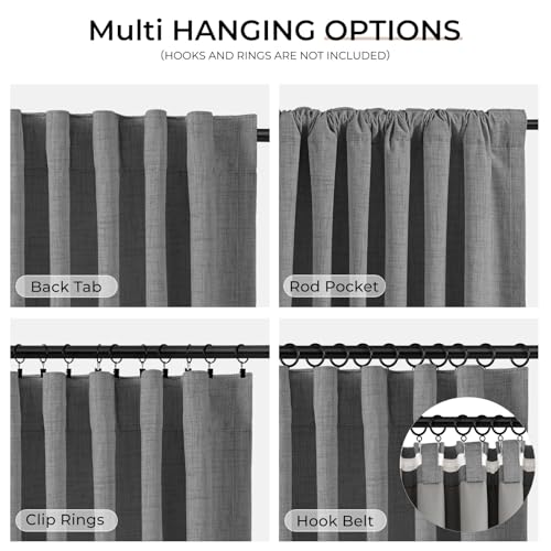 INOVADAY 100% Blackout Curtains 102 Inches Length 2 Panels Set, Back Tab/Rod Pocket Linen Black Out Curtains for Bedroom, Thermal Insulated Window Drapes - Dark Grey, W50 X L102