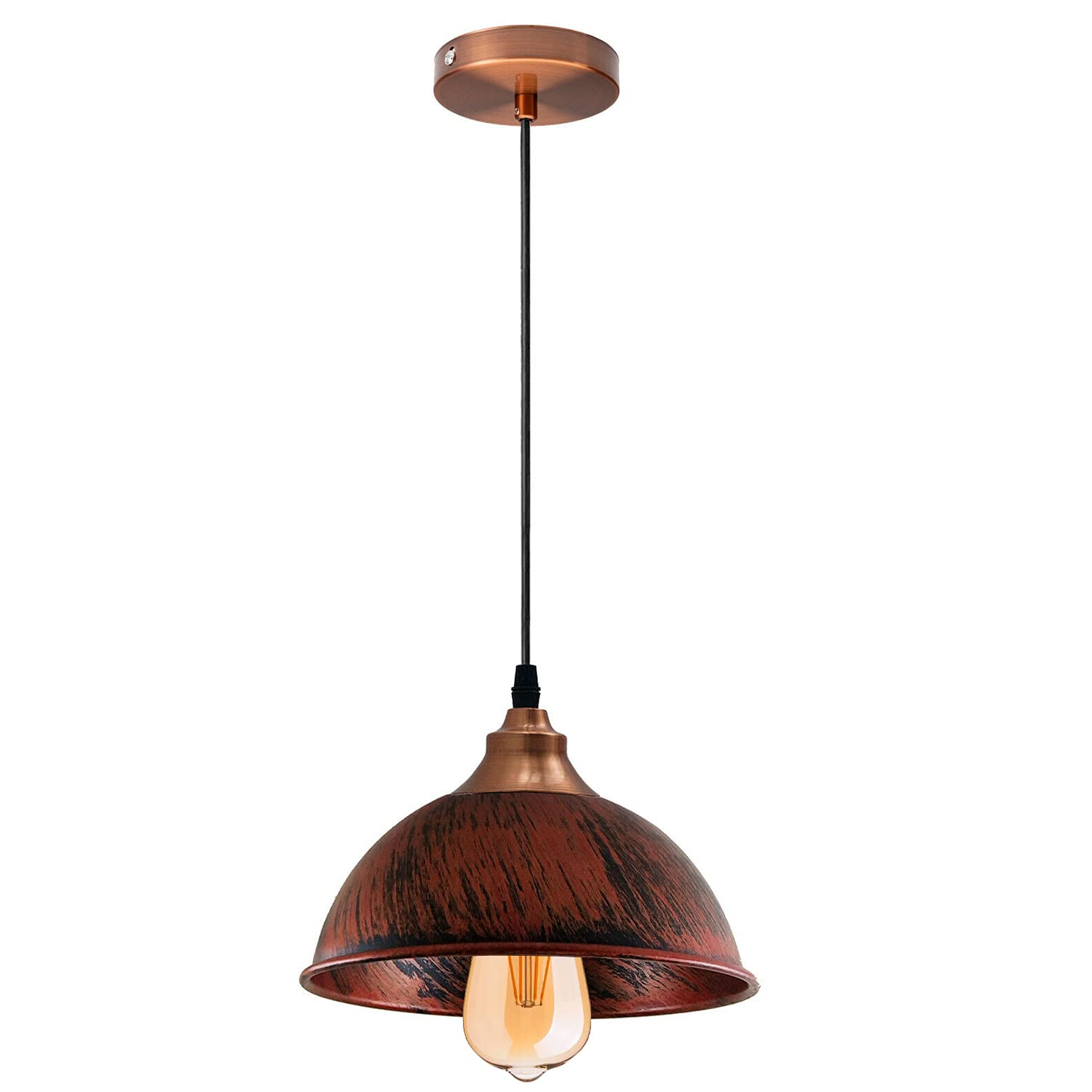 LEDSone Dome Shap Vintage Rustic Lamp E27 Bulb Base 1m Pendant Light Shade Industrial Hanging Ceiling Lighting with Bulb Ideal for Dining Room Bar Clubs & Restaurants — image 1