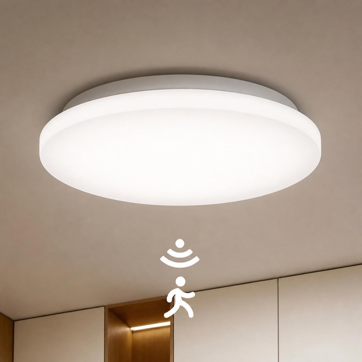 Yeelight LED Ceiling Light Motion Sensor, Waterproof Bathroom Ceiling Lamp Flicker-Free, 4000K Natural White Light, Eye-Friendly Ceiling Light for Garage Shed Loft Bedroom Hallway,φ26cm