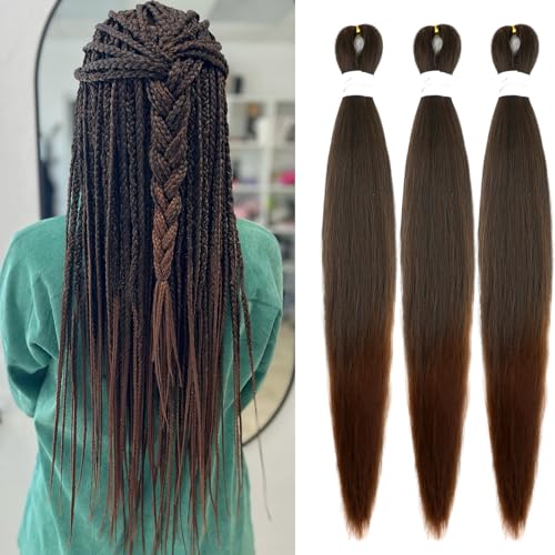 XGY 3 packs #1B30 Braiding Hair Pre Stretched 24 inch Ombre Color Prestretched Knotless Kanekalon Hair Long Straight Synthetic Box Braids Yaki Texture Hot Water Setting Hair Extensions