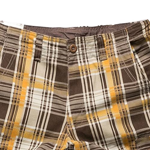 Bermuda cargo a cuadros para hombre con bolsillos múltiples miniatura 2