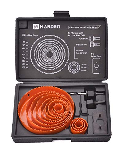 Image of Harden 16 Pieces Professional Hole Saw Bit Cutter Kit For Wood (19-127mm) High Carbon Steel, Best tool for Carpenter - 610548