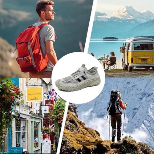 Zenfaze Orthopedic Shoes for Men,Men's Slip-On Orthopedic Leather Hiking Shoes,Summer Handmade Breathable Outdoor Lightweight Slip-On Mesh Casual Sneakers3