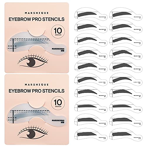 Marshique Eyebrow Pro Guide Stencil Kit 10 Design (2 set) - Wide Thick for Korean Asian Makeup Style