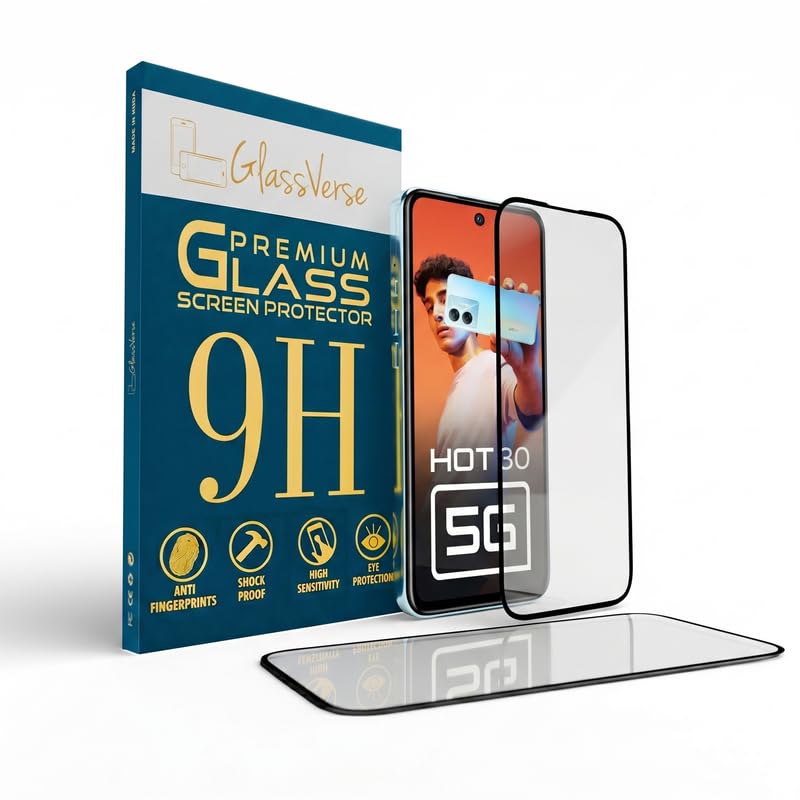 Image of GlassVerse 9H Gorilla Tempered Glass for Tecno Spark 10 5G | HD Clarity Screen Protector, Ultra Strong 9H Protection, Edge to Edge, Case Friendly, Hassle-less Installation Kit Included. (Pack of 2)