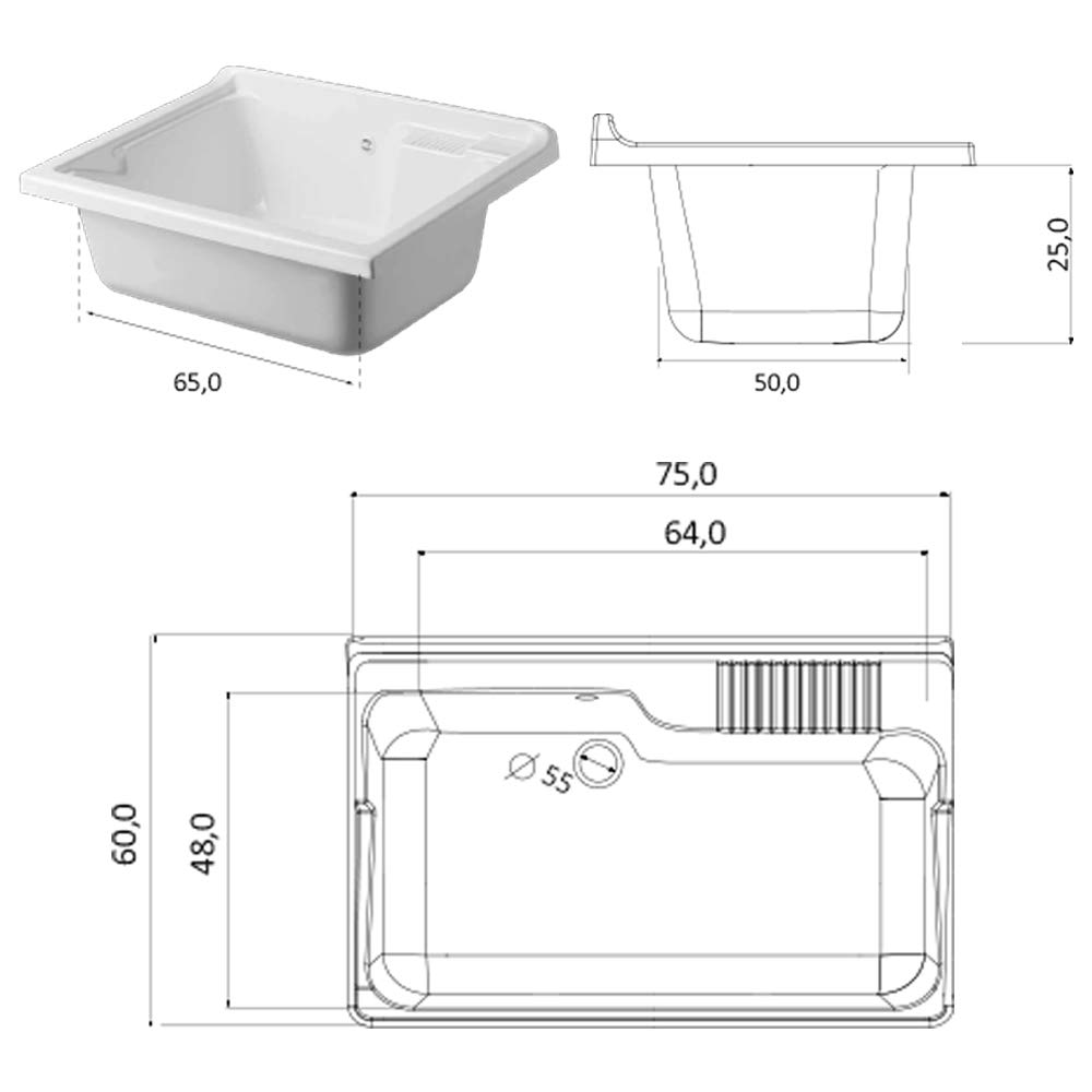Inbagno Vasca lavatoio Lavanderia, 75x60 cm, in termoformatura Bianco, Ideale per Esterno