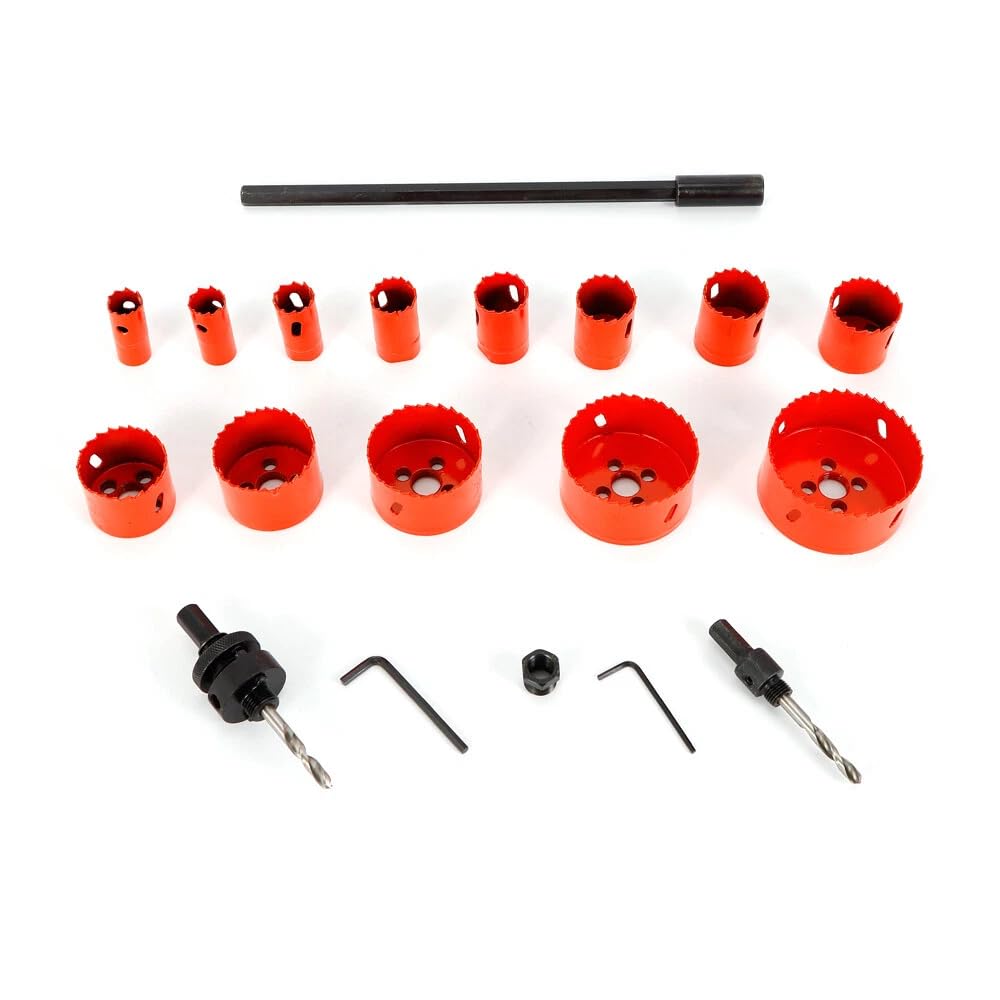Juego de 17 piezas de sierra perforadora HSS bimetálica, con maletín de 19-76 mm, sierra circular de madera, para placas de corcho, placas finas de PVC y plástico