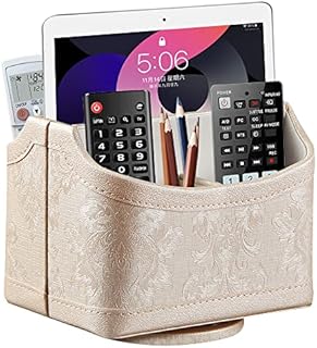 YAPISHI TV Remote Control Holder 360 Degrees Rotatable Leather Remotes Caddy Desktop Storage Box for Home Decoration,Media Controllers Organize, Cosmetic Accessories E-Reader iPad Phone Pen