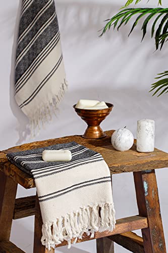 Demmex (Set Of 2) Certified 100% Organic Turkish Cotton Prewashed Decorative Bathroom Peshtemal Towel For Hand, Face, Hair, Gym, Yoga, Tea, Discloth, Kitchen, Bath, 18X36 Inches (Black) #TOP1