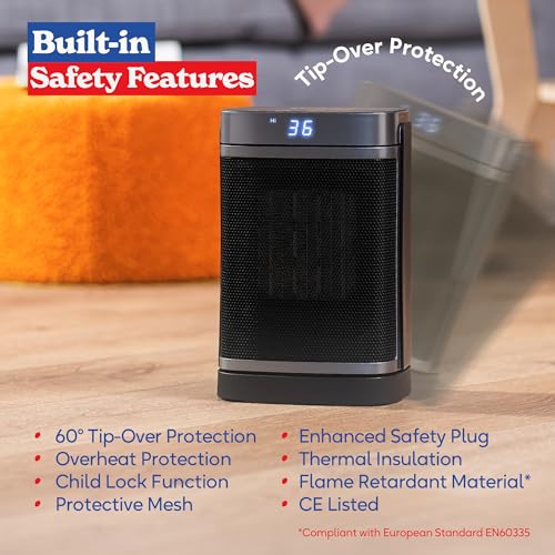 Image of Russell Hobbs Space Heater Black and Silver 1500W Silent Portable Oscillating Ceramic Electric Heater, Low Energy Digital Display, 4 Modes, 24h Auto Timer