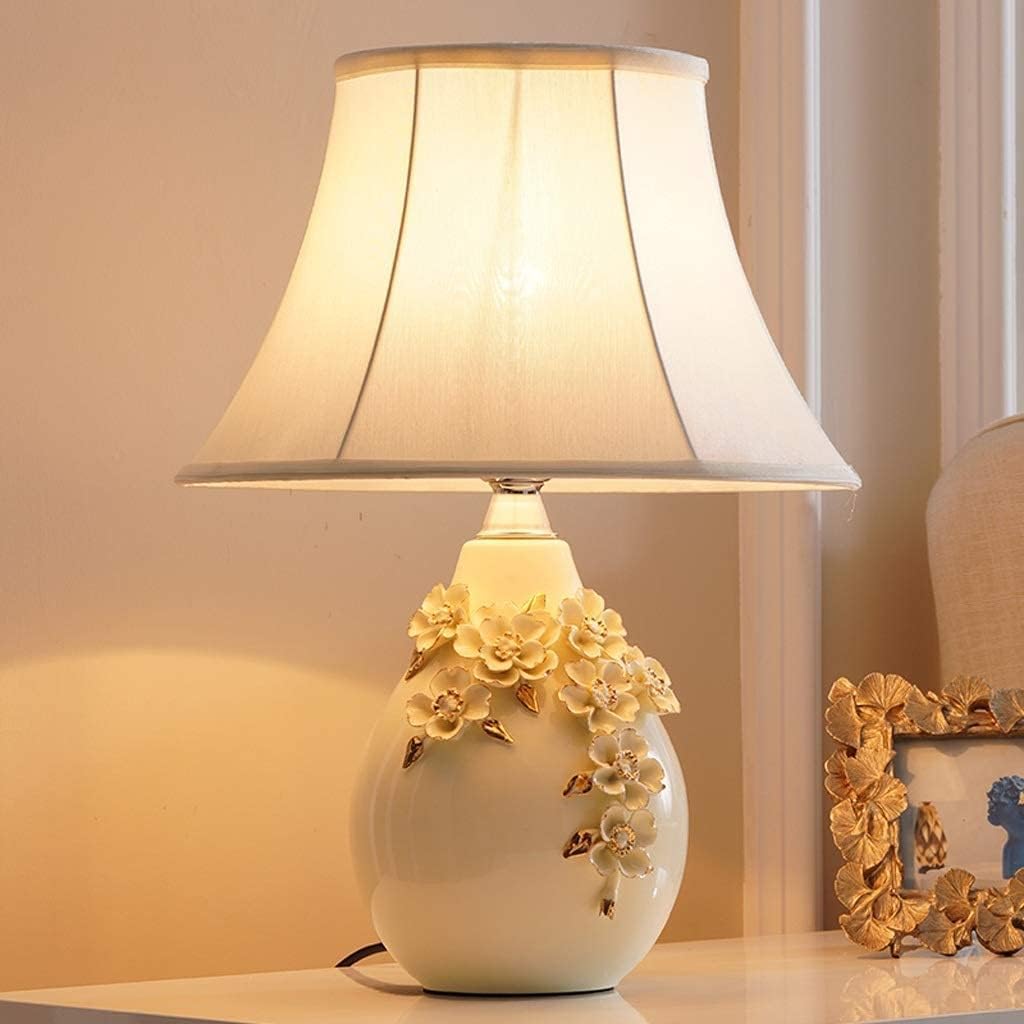 Lampa Stołowa Kreatywna Trójwymiarowa Rzeźbiona Ceramiczna Lampka Nocna Lampa Biurkowa Z Abażurem Tkaniny Do Domowego(A,Remote Control Switch)