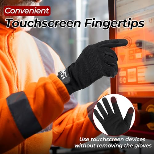 Image of HANDLANDY Work Gloves for Men & Women, Utility Mechanic Working Gloves Touch Screen, Flexible Gardening Gloves for Yard