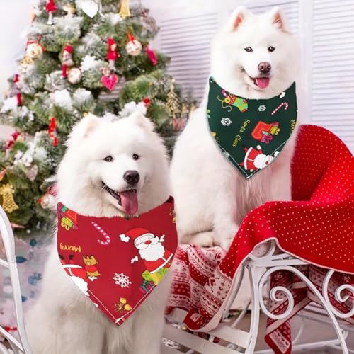 WUSJCOF 2 Stück Weihnachten Hund Halstuch, Bandana Schal Dreieck Lätzchen, Kopftücher für Weihnachts Haustier Kostüm Zubehör, Hundehalstuch Bandanas für Kleine Mittelgroße Welpen Katzen (Rot Grün)