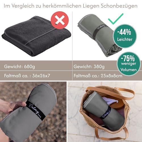 CalmySEA 2X Handtuch für Sonnenliege - 200x75cm mit Kapuze Microfaser Light Weight Schonbezug für Gartenliege Handtücher mit Umschlag Liegestuhl Bezug Strandliege (Anthrazit, 2 Stück)