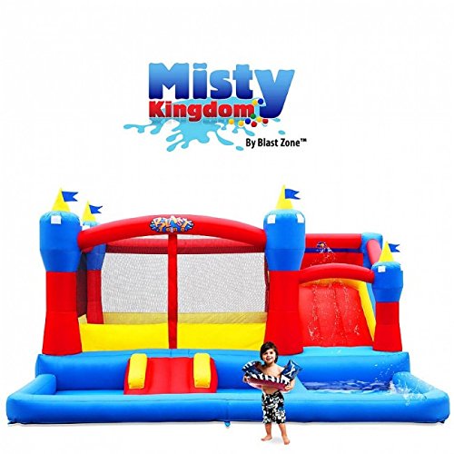 Blast Zone Misty Kingdom - Inflatable Combo Bounce House with Blower - Premium Quality - Holds 6 Kids - Wet/Dry - With Slide