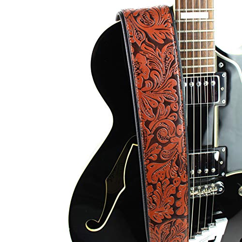 Walker And Williams G-970 Sangle en relief avec gant rembourré Marron bourbon Motif floral - Les Beatles, Paul McCartney, John Lennon, RIngo Starr, George Harrison Walker And Williams G-970 Sangle en relief avec gant rembourré Marron bourbon Motif floral – Image 5