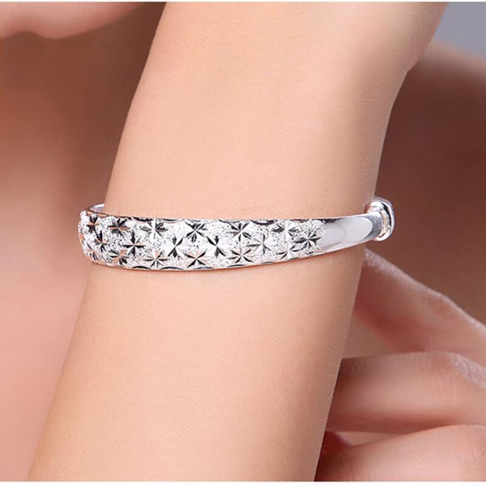 Armband Damen Silber,S999 Silber Freundschaftsarmbänder Funkelnde Geschnitzte Sterne Verstellbare Armreif Klassischer Schmuck Geschenk Für Frauen Mama Freundin