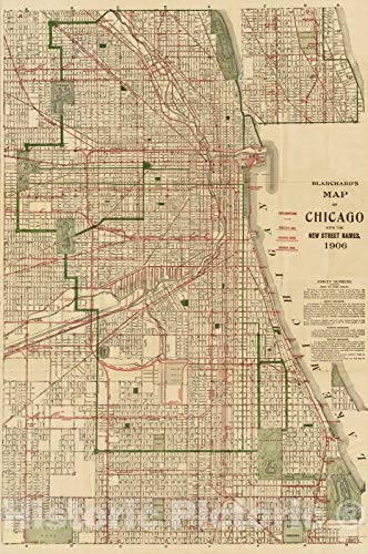 Historic Map - Blanchard's Map Of Chicago, 1906, Vintage Wall Art - 24In X 36In #TOP5