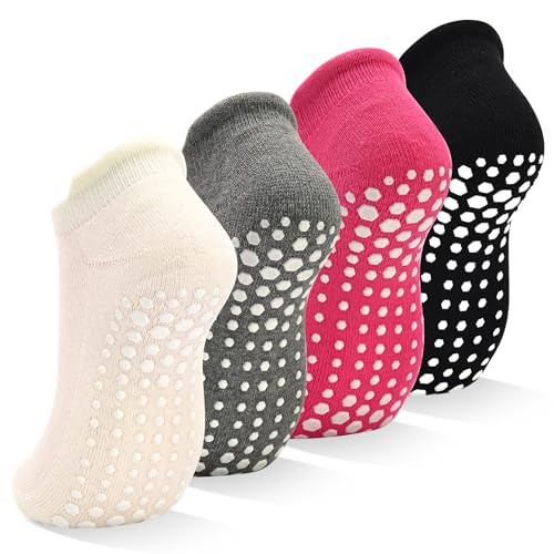 Image of SkiBeaut Grips Non Slip Socks for Women, 4 Pairs Yoga Pilates Anti Skid Woman Hospital Gripper Socks (5-12)