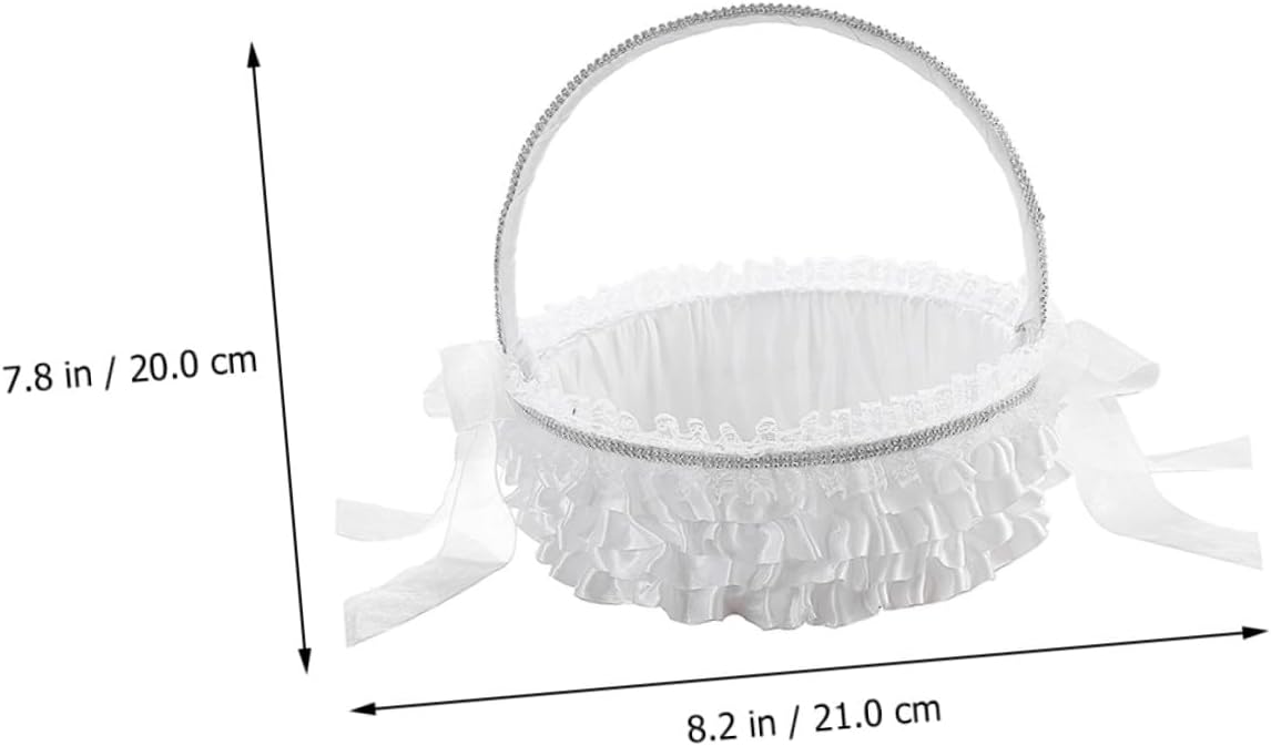 Rustic Wedding Flower Girl Basket with Lace Trim Ivory Petal Basket for Ceremony and Anniversary for Flower