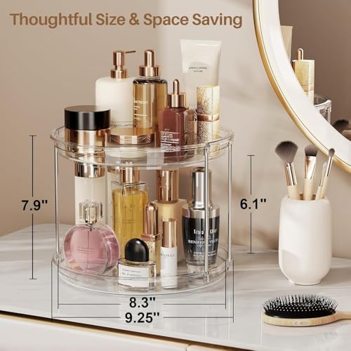 Image of Zollyss 2 Tier Lazy Susan Organizer Turntable | Clear 9.25 Inch Rotating | Counter-Top Kitchen Storage | for Pantry, Bathroom, Vanity | Keeps Clutter Control in Rooms