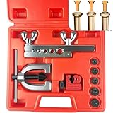 Brake Line Flaring Tool Kit, 3/16', 1/4', 5/16', 3/8' and 1/2” Double & Single Tubing Flare Tool for Copper and Aluminum Fuel Line Tube