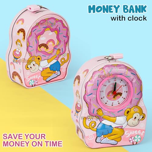 Image of Zest 4 Toyz Money Bank for Kids 2 in 1 Metal Piggy Bank with Lock N Key Table Alarm Clock for Kids Money Saving Box Gullak Money Box Coin Bank Birthday Gift Toy Age 3+