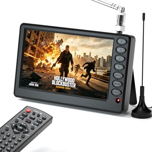 VQP 5 Inch Portable Mini TV for Car, Pocket Battery Operated With Remote, USB Port & TF Card Slot,...