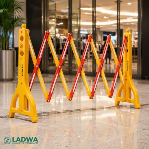 Image of LADWA 8.3 Feet Extendable Foldable Expandable Barricade, 12 Inch Wide Portable Safety Barrier for Indoor & Outdoor Traffic Control, Parking Areas and Compact Space Saving Storage (Pack of 2)