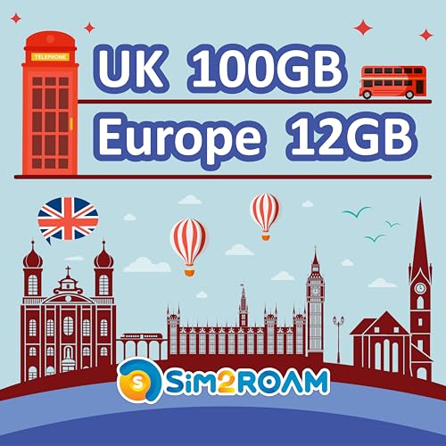 UK + Europe Travel SIM | 30-Day Prepaid | 100GB UK +12GB EU Data | Unlimited Calls & SMS Within Europe | Use in The UK, Switzerland & 30+ EU Countries | No Activation Required