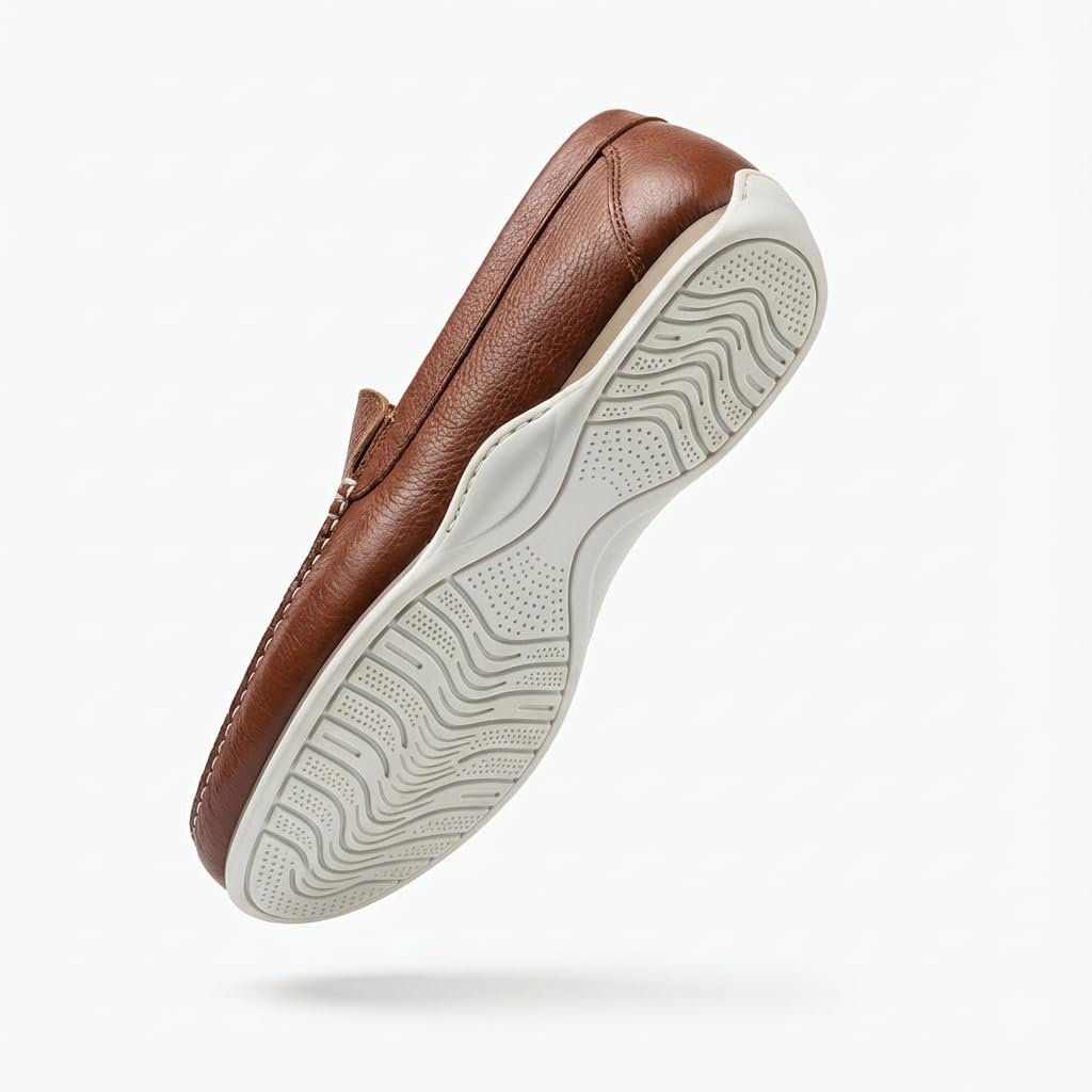 Mocassini da Uomo in Pelle Senza Lacci con Suola Sportiva | Scarpe casual estive a punta tonda con cuciture a vista, ideali per tempo libero, viaggio e abbinamenti quotidiani