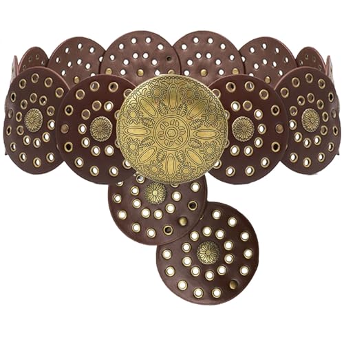 Ceinture de cowboy Y2K en similicuir marron à grande boucle disque rétro pour femme