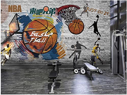 Frtmsticker Fotomurales Decorativos Pared 3D Baloncesto Graffiti Deporte Fotomurales 3D Foto-Mural Papel Pintado Impermeable De Pvc Autoadhesivo ​Sala De Estar Dormitorio Tv Fond 200X100Cm