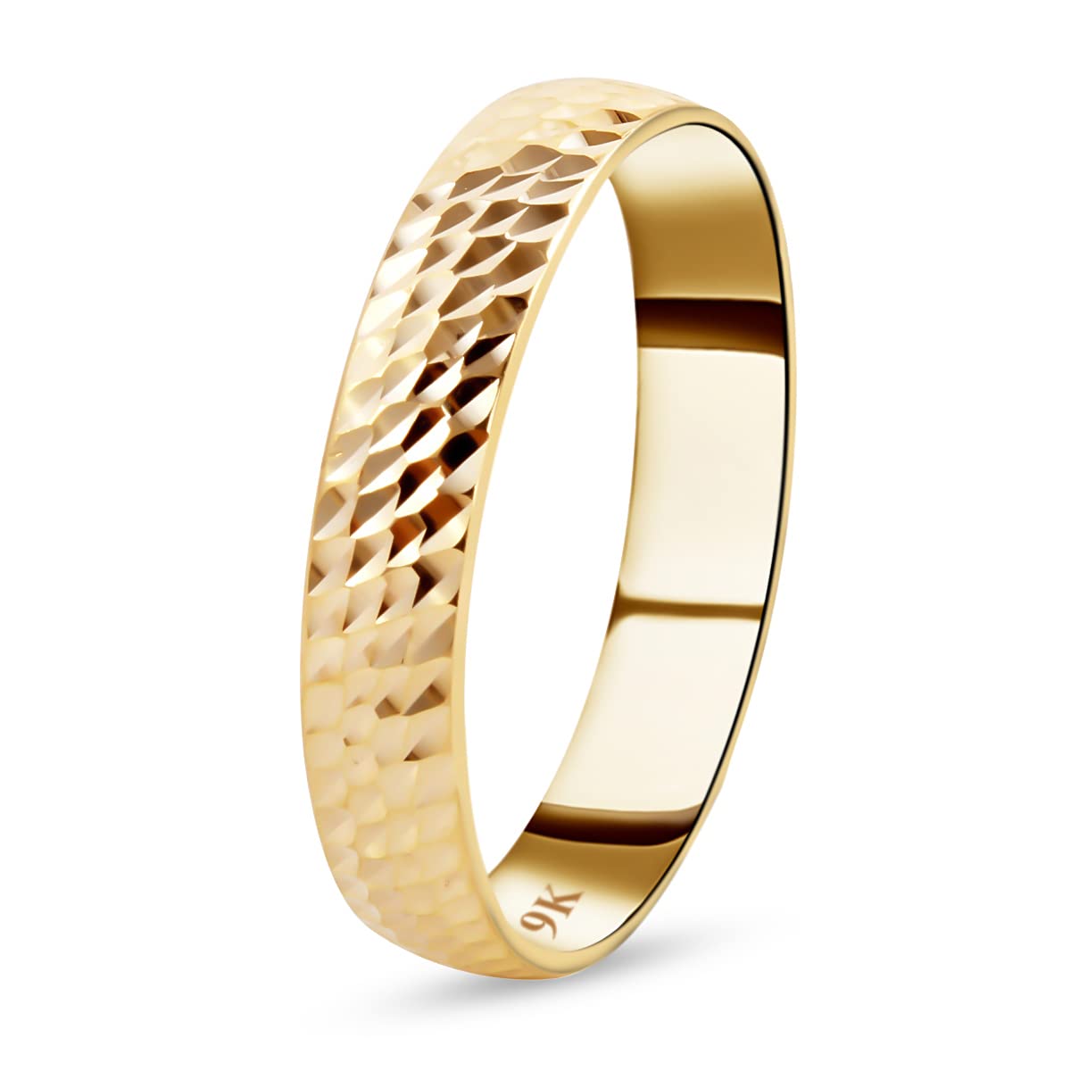 9ct Gold Ring for Women - Textured Plain Gold Band Ring, 5mm Width, Ladies Ring, 1.33 Grams