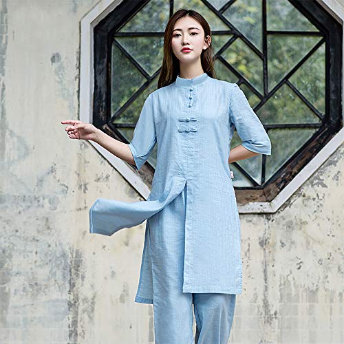 Ksua Traditional Chinese Clothing Womens Tai Chi Suit Linen Hanfu Kung Fu Uniform Chinese Meditation Suit With Half Sleeve #TOP2