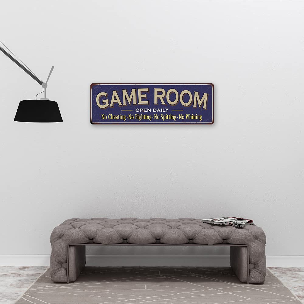Cartel de metal azul para pared con texto en inglés "Game Room", ideal como regalo
