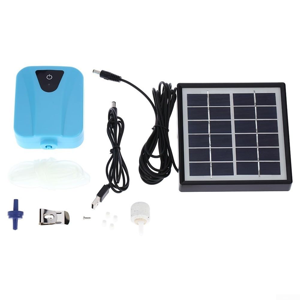 Ossigenazione solare, flusso d'aria da 2 l/min, struttura in ABS, per laghetti e acquari esterni, alimentato a energia solare con ricarica di backup DC