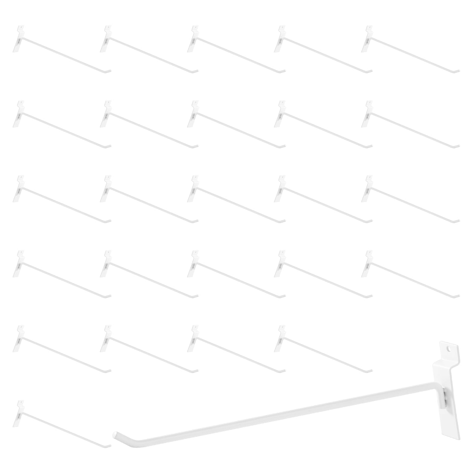 Zestaw 50 haczyków Slatwall, akcesoria do zawieszenia, hak na deskę listwową do garażu, sprzedaży detalicznej, domu i sklepu (biały, 30 cm)
