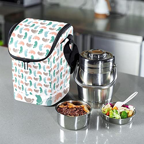 Bolsa de almuerzo con patrón de huellas evita derrames de comida 7