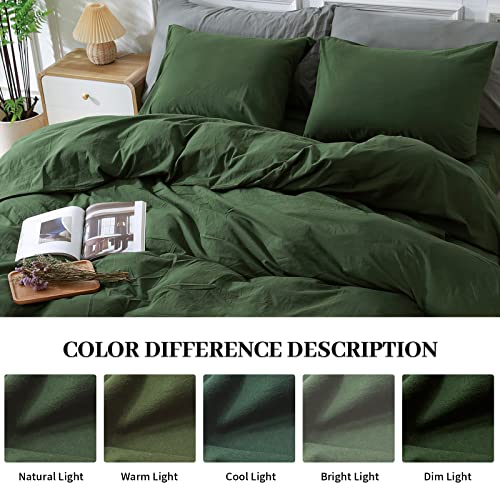 Nexhome Pro Duvet Cover Set King Size Linen Feel Textured Organic Natural 100% Washed Cotton Duvet Cover 3 Pieces Bedding Set With Zipper Closure, Breathable, Soft, Forest Green (No Comforter) #TOP6