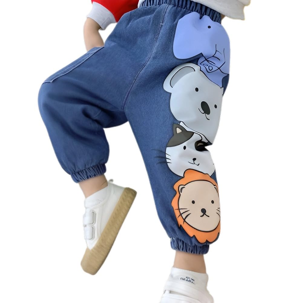 Googo Gaaga Boys Mid Rise Googa Gaaga Denim Joggers With Cute Cartoon Prints | Soft Elastic Waist Jeans Pants | Casual Trousers Stylish Playtime Outfits