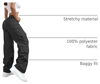 Cargo Pants for Women High Waisted Hiking Pants Baggy Stretchy Wide Leg Y2K Streetwear with 6 Pockets