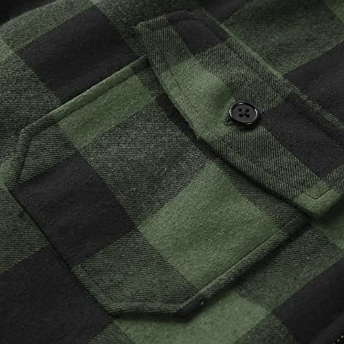 Burband Mens Fleece Thick Flannel Shirt Jackets Button Down Plaid Shackets Long Sleeve Warm Family Matching Tops L-3Xl, 3-Green #TOP3