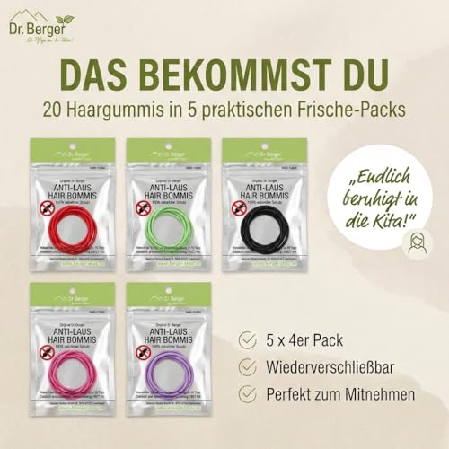 SHD Anti-Laus Haargummi gegen Kopfläuse - SPARSET 20er - Läuseschutz 100% natürlich - Sicher und wirksam, Hilfe dem Schutz von Läusen
