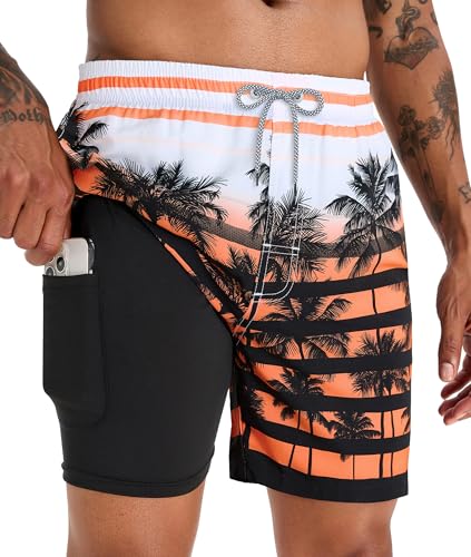 Image of APTRO Men's Swim Trunks with Compression Liner 5 Inch Bathing Suit Beach Swimsuits