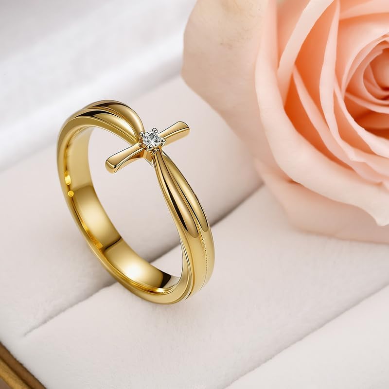 Custom Personalized Two-Tone/Single-Tone Cross Collection Birthstone Ring Name Engraved 925 Sterling Silver/10K/14K/18K Gold Promise Anniversary Engraved Ring For Women